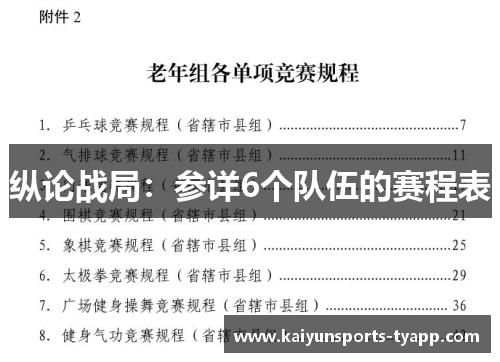 纵论战局：参详6个队伍的赛程表